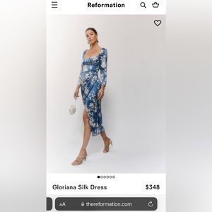 Reformation Gloriana Silk Dress. Size 6 - Cyanotype.